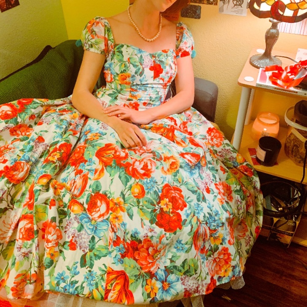 Vintage new floral multicolored cotton dress - Picture 1 of 8